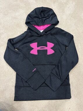 Under Armour Girls Black Pullover Hoodie with Pink Logo